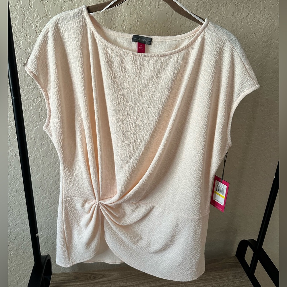 Vince Camuto Blush Pink Twist-Front Short Sleeve Top